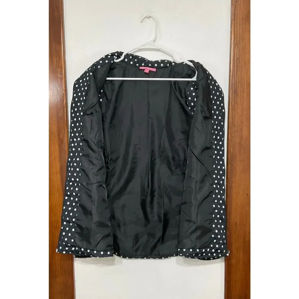 Polka Dot Puffer Vest Full Zip Pockets Black White Size 1X Plus